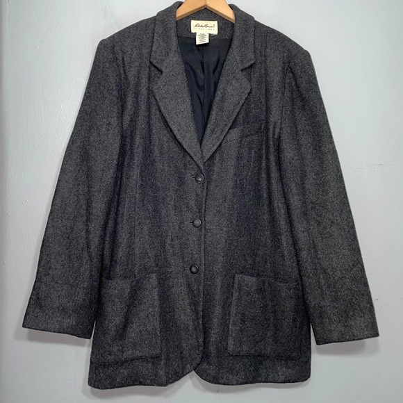 Vtg Eddie Bauer Womens Size XXL Charcoal Wool Angora Jacket Blazer Minimalist - Picture 1 of 13